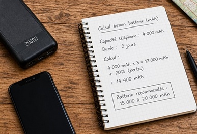 calcule capacité mAh batterie externe randonnée