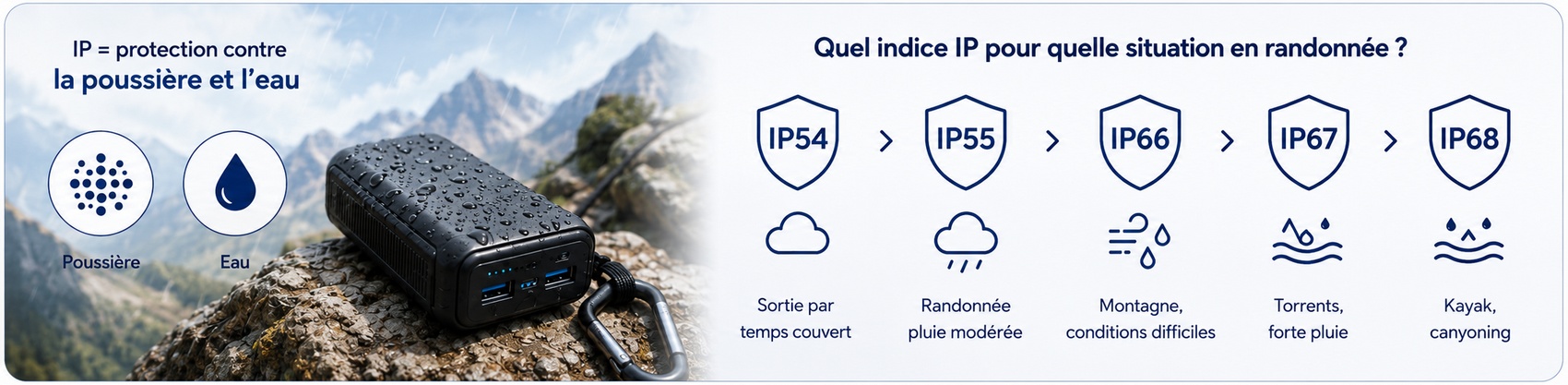c'est quoi l'indice IP batterie externe randonnée
